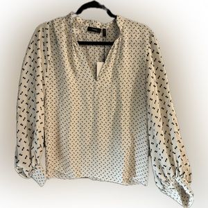 NWT - Theory - Ivory Multi Blouson Sleeve Top (M)